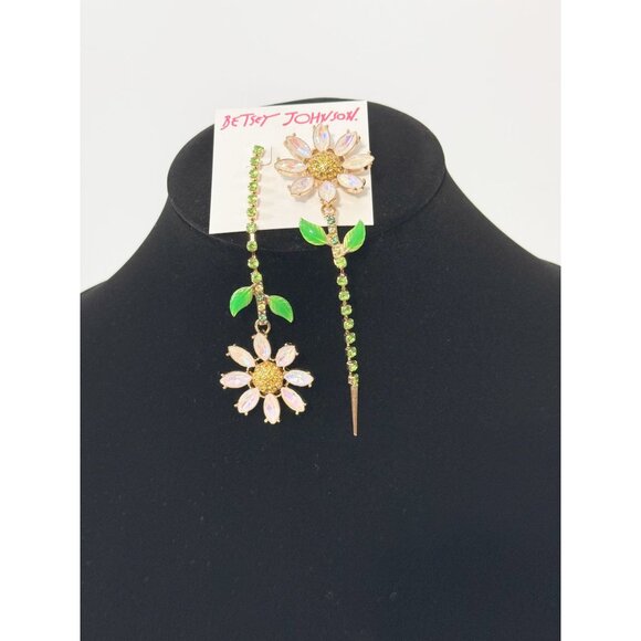 Betsey Johnson Crystal Flower Drop Earrings - Picture 3 of 9